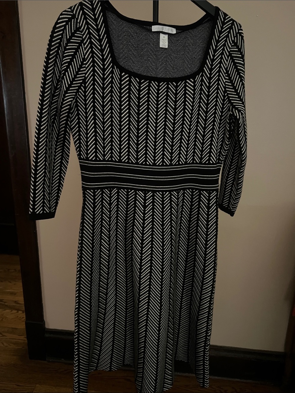 London Times Black and White Chevron Fit-and-Flare Dress